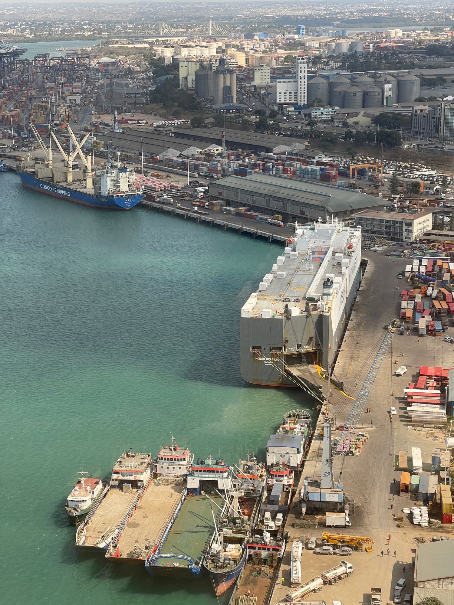 aerial panorama of a cargo port terminal